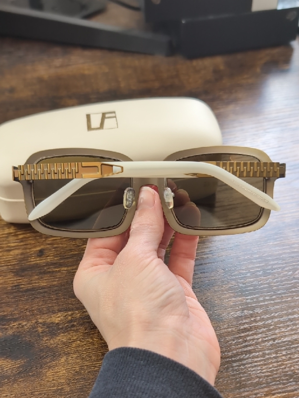 Linda Farrow x Alexander Wang Zipper Trim Square Sunglasses in Antique Brass - Picture 4 of 12